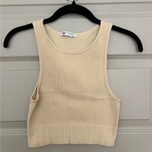 Zara Cream Ribbed Crop Top